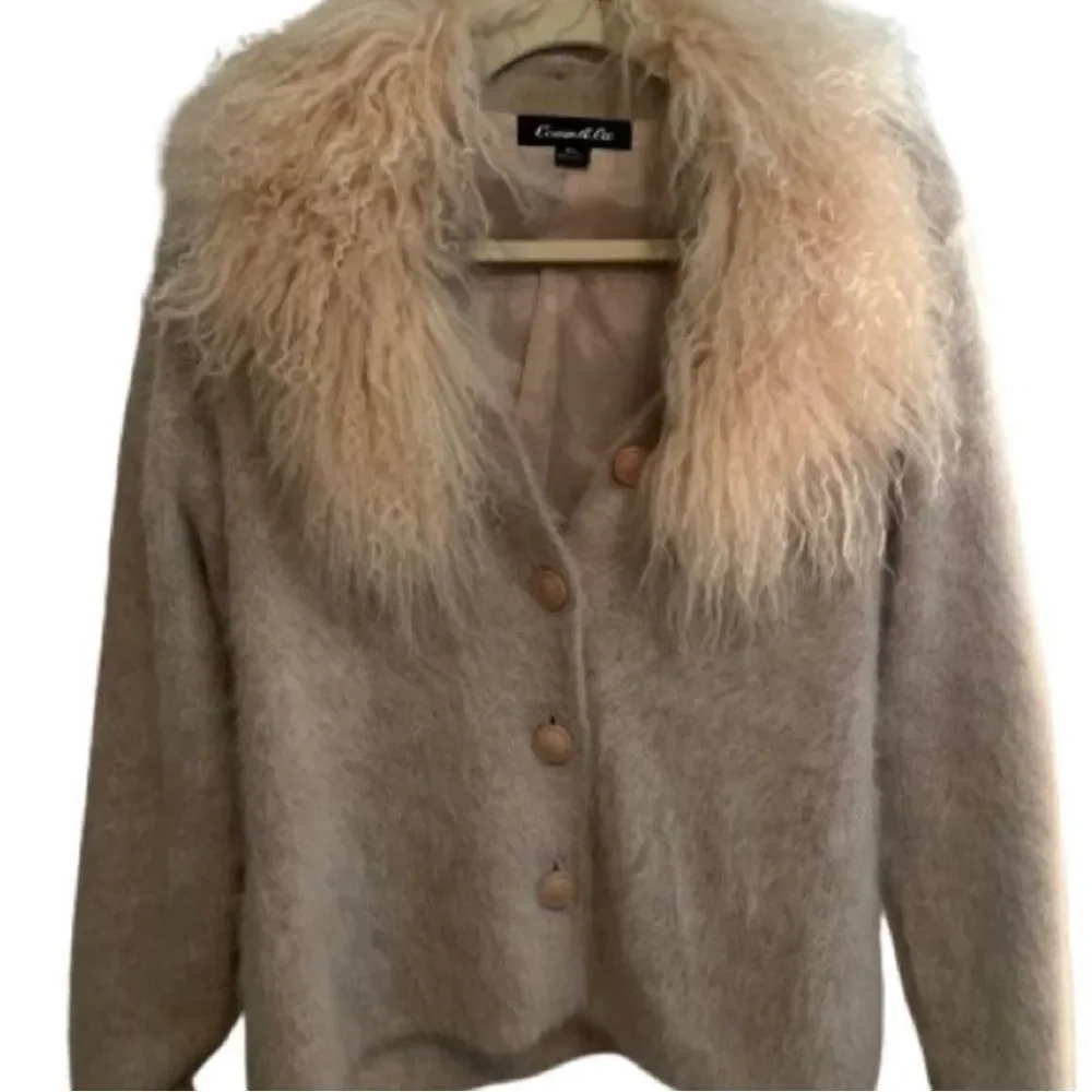 Connie A Lee Cream Teddy Sweater with Faux Fur Collar